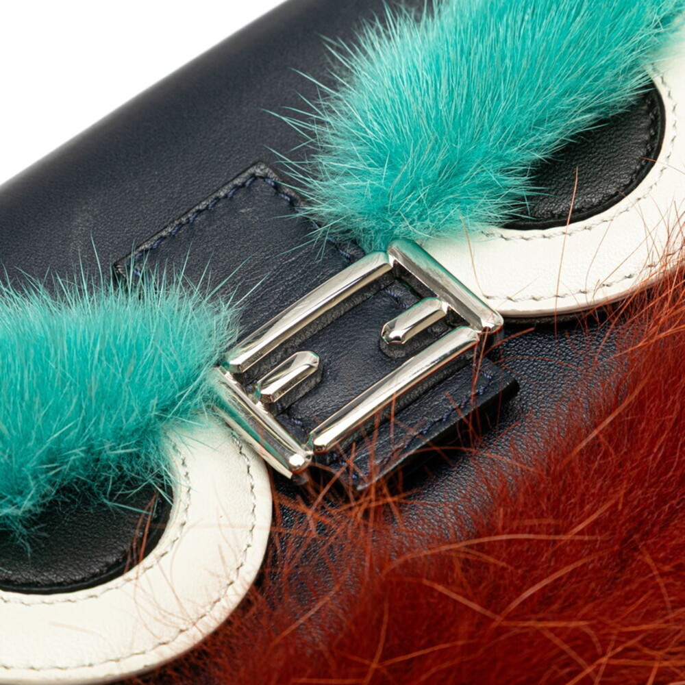 Fendi Bag Bugs Monster Bucket Handbag Shoulder Black Blue Leather Fur - Picture 4 of 9